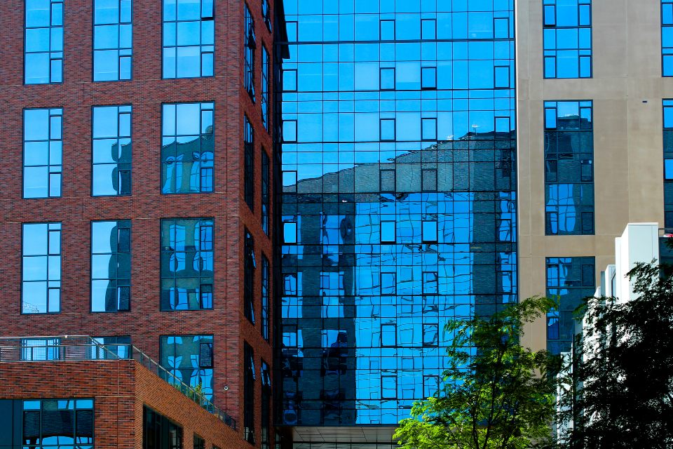 Denver tenant improvement construction near a glass office building