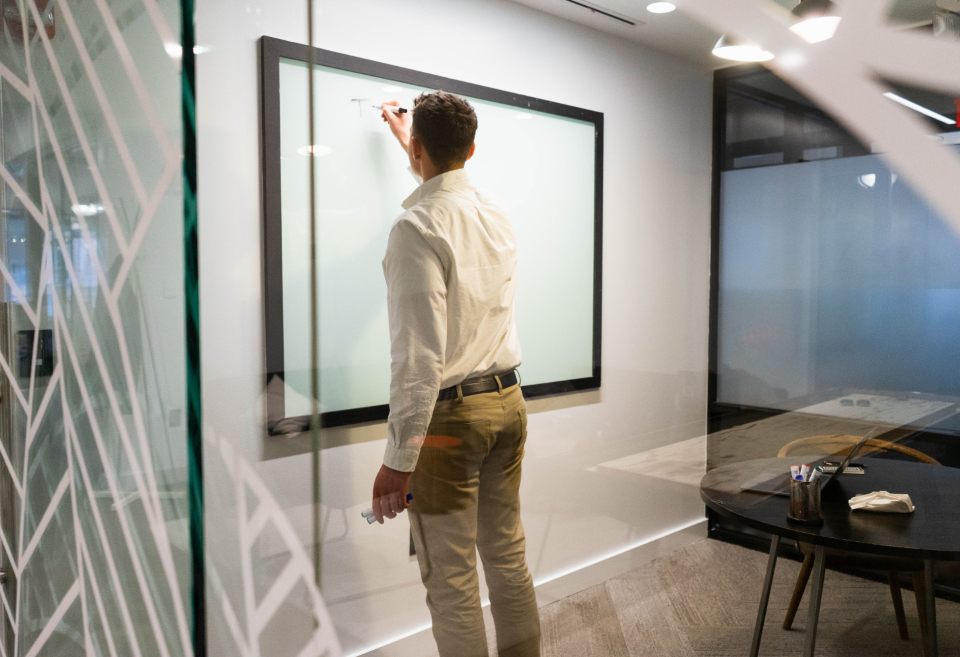 Office with glass partitions