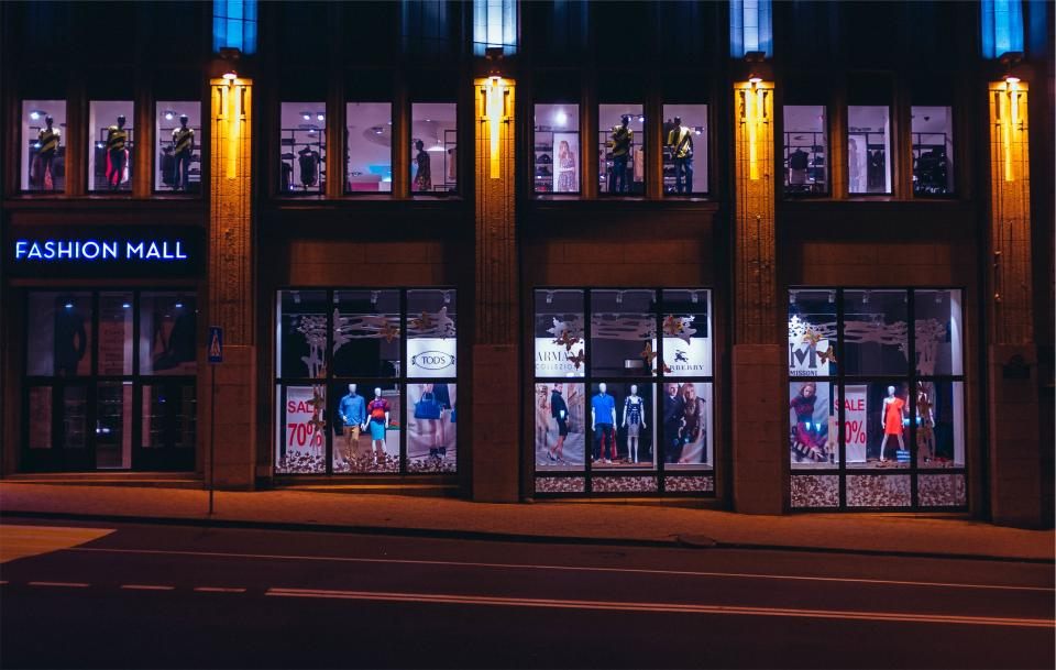 Commercial storefront installation at a finished retail building